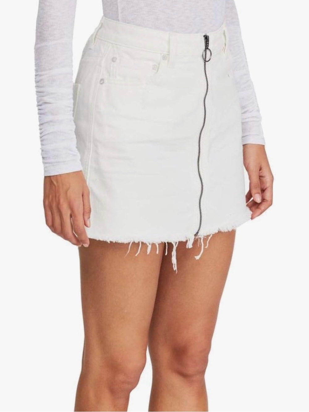 We The Free White Denim Zip It Up Mini Skirt